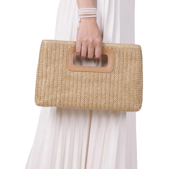 Khaki Straw Clutch Purse for Women Travel Beach Tote Woven Rattan Envelope Bag T - Picture 2 of 6